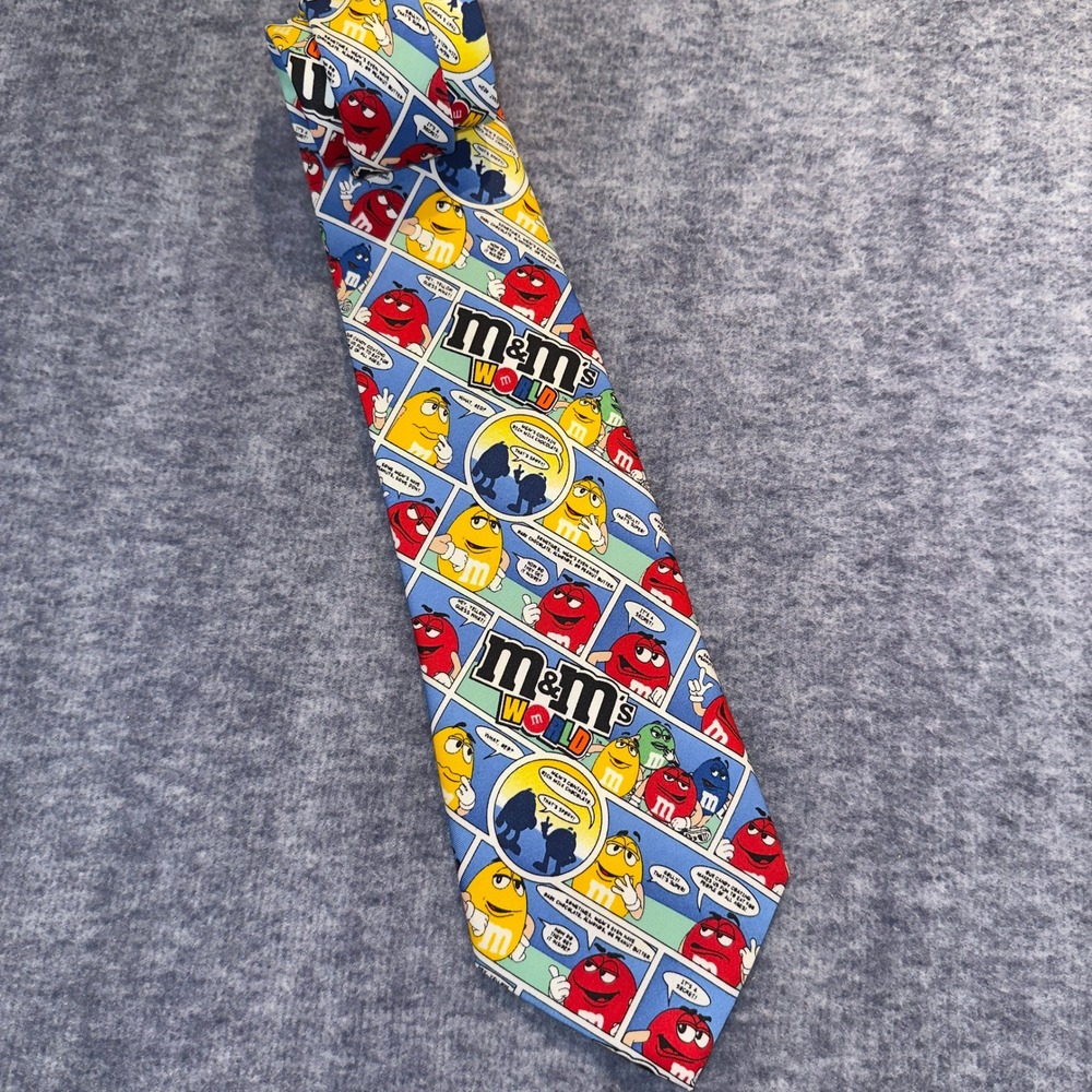 M&M Mens Tie World Comic Strip Character Red Yellow Blue Novelty Necktie